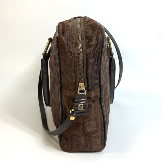 FENDI Tote Bag Nylon / leather Brown Zucca FF pattern Women Used Authentic