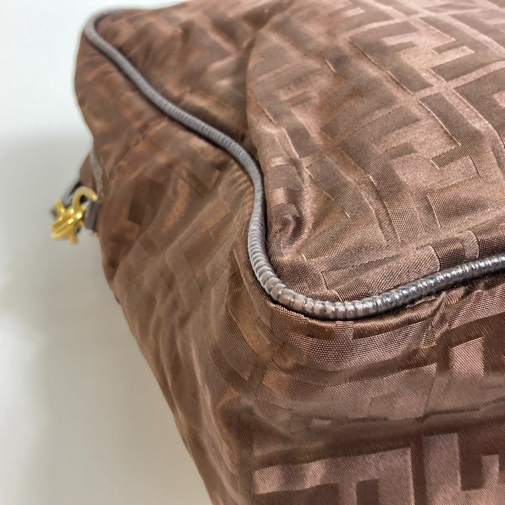 FENDI Tote Bag Nylon / leather Brown Zucca FF pattern Women Used Authentic