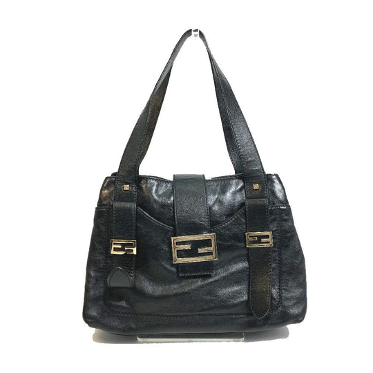 FENDI Tote Bag leather black Mamma Women Used Authentic