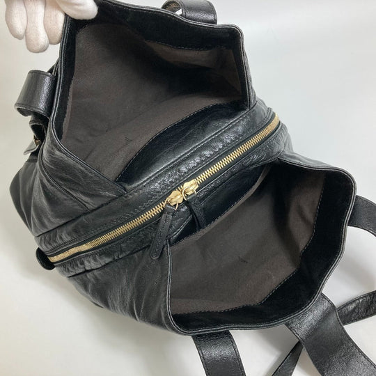 FENDI Tote Bag leather black Mamma Women Used Authentic