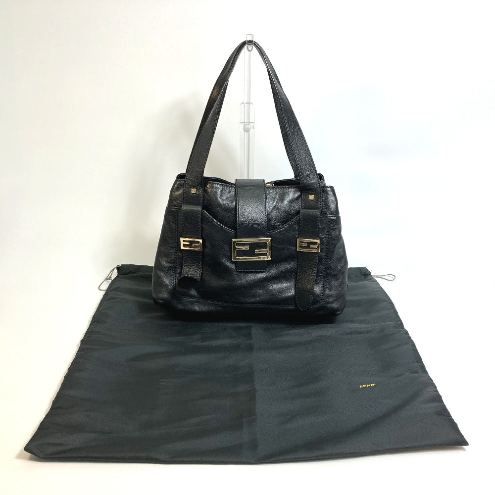 FENDI Tote Bag leather black Mamma Women Used Authentic