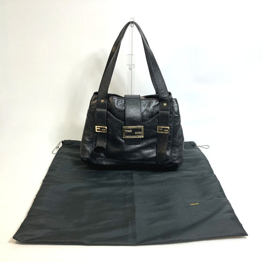 FENDI Tote Bag leather black Mamma Women Used Authentic