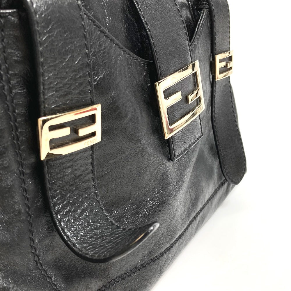 FENDI Tote Bag leather black Mamma Women Used Authentic