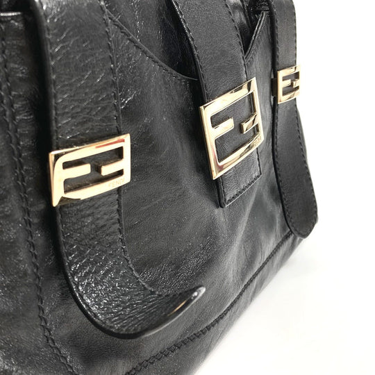 FENDI Tote Bag leather black Mamma Women Used Authentic