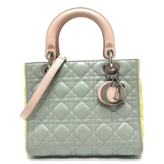 Dior Handbag leather blue x yellow x pink Canage Lady Dior Women Used Authentic