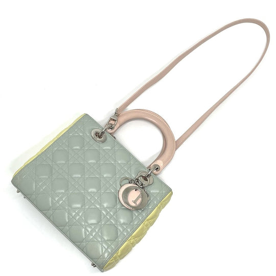 Dior Handbag leather blue x yellow x pink Canage Lady Dior Women Used Authentic