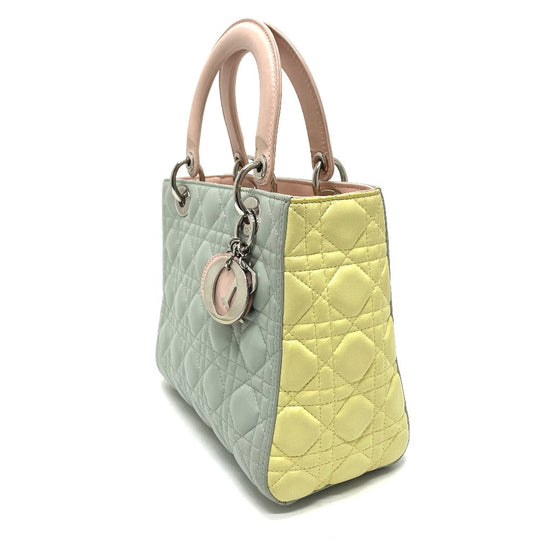 Dior Handbag leather blue x yellow x pink Canage Lady Dior Women Used Authentic