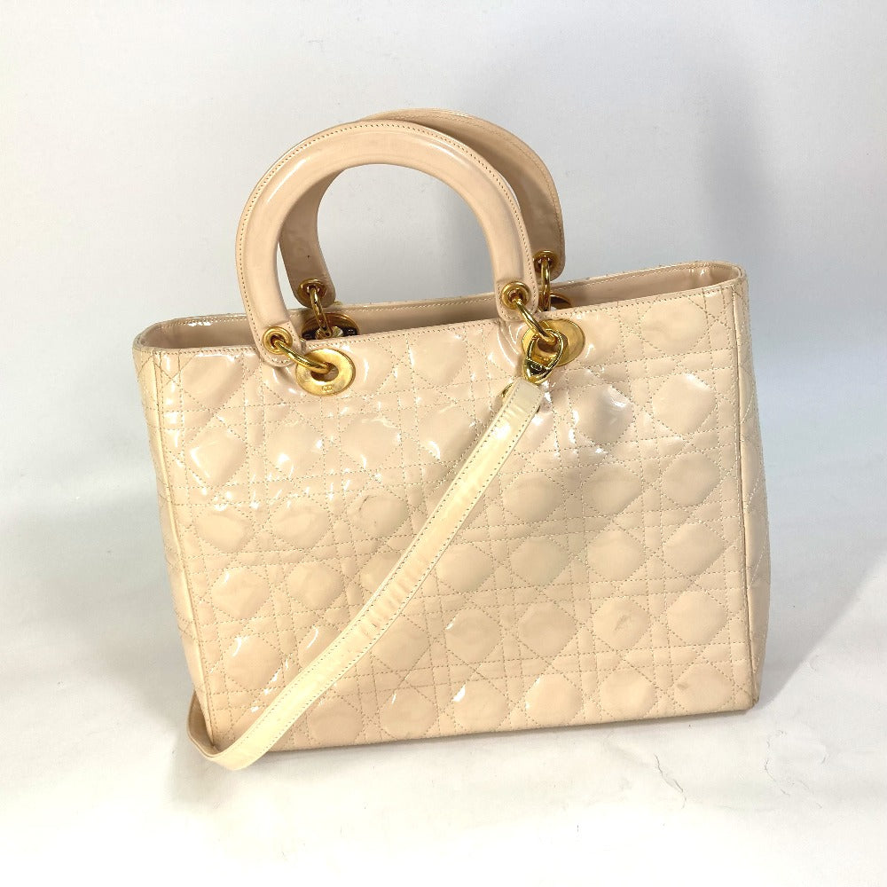 Dior Handbag Patent leather Beige type Lady Dior LADYDIOR Canage Women Used Authentic