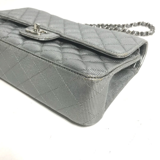 CHANEL Shoulder Bag leather Silver COCO Mark CC Matrasse 25 Women Used Authentic