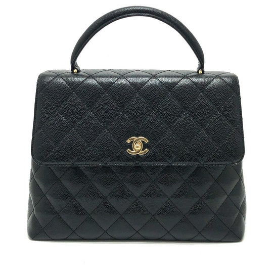 CHANEL Handbag Caviar skin black COCO Mark CC Matrasse quilting Women Used Authentic