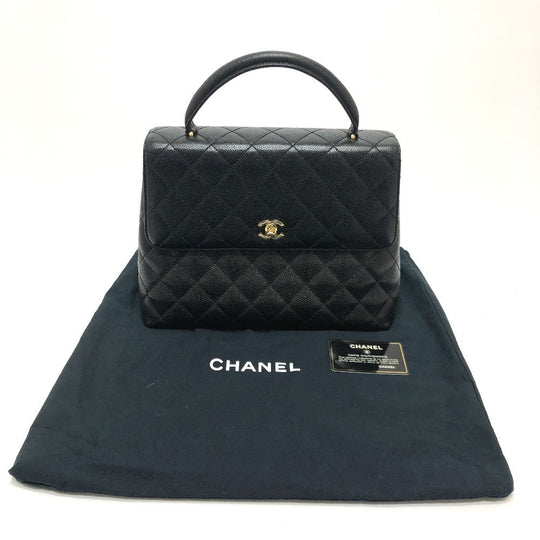 CHANEL Handbag Caviar skin black COCO Mark CC Matrasse quilting Women Used Authentic
