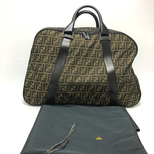 FENDI Boston Duffel bag Nylon / leather khaki Zucca FF logo mens(Unisex) Used Authentic