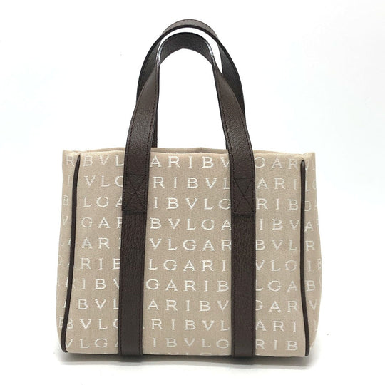 BVLGARI Handbag Canvas / leather beige Logo mania Women Used Authentic