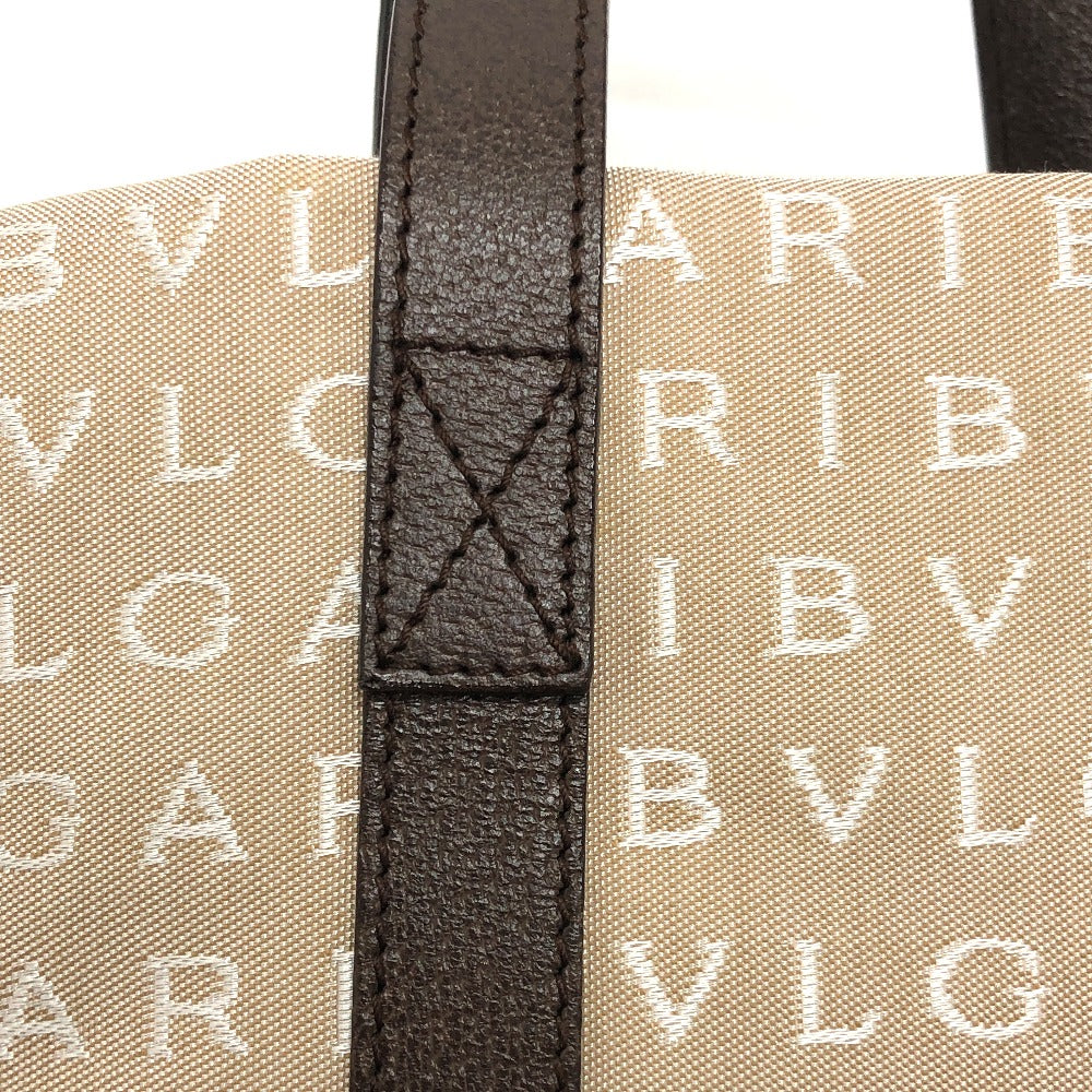 BVLGARI Handbag Canvas / leather beige Logo mania Women Used Authentic