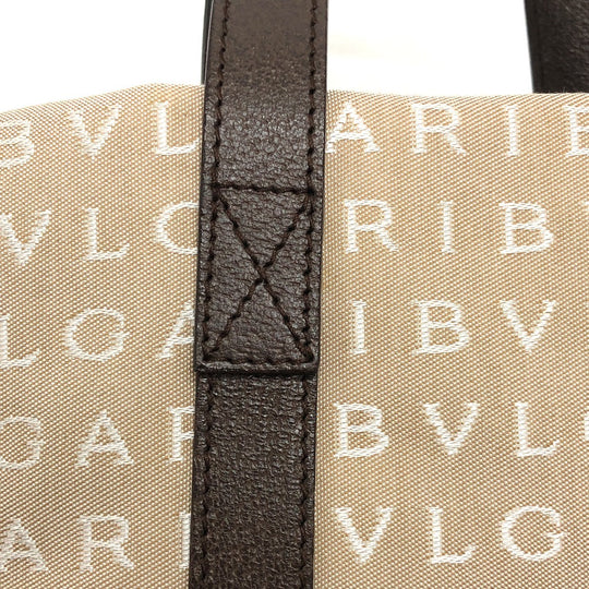 BVLGARI Handbag Canvas / leather beige Logo mania Women Used Authentic