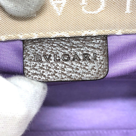 BVLGARI Handbag Canvas / leather beige Logo mania Women Used Authentic