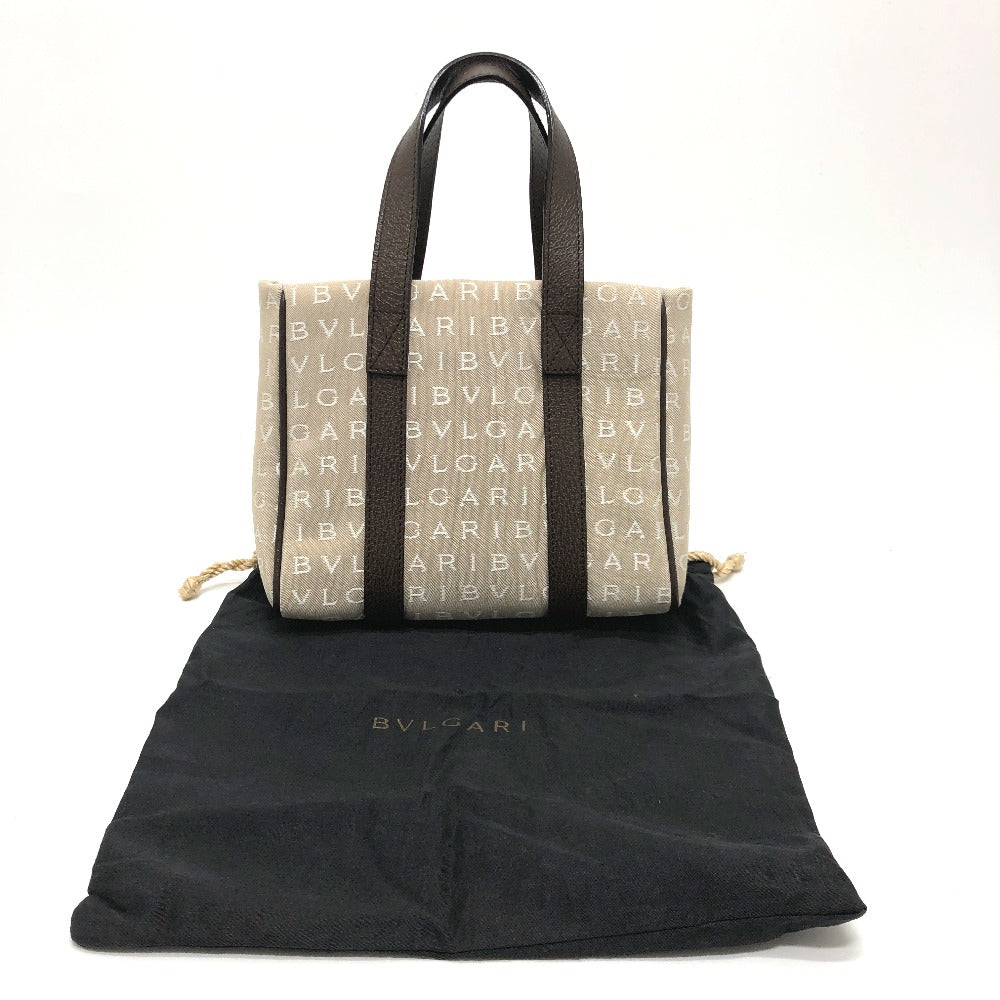BVLGARI Handbag Canvas / leather beige Logo mania Women Used Authentic
