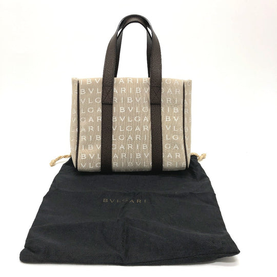 BVLGARI Handbag Canvas / leather beige Logo mania Women Used Authentic