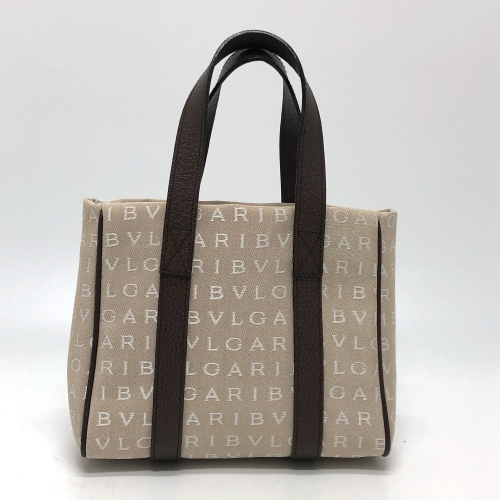 BVLGARI Handbag Canvas / leather beige Logo mania Women Used Authentic