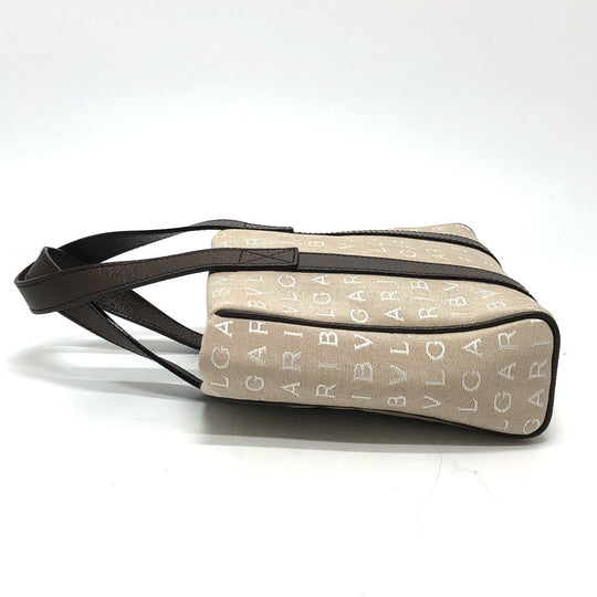 BVLGARI Handbag Canvas / leather beige Logo mania Women Used Authentic