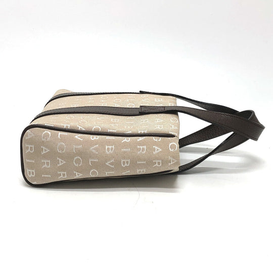 BVLGARI Handbag Canvas / leather beige Logo mania Women Used Authentic