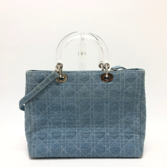 Dior Handbag canvas blue Canage Lady Dior Medium Women Used Authentic