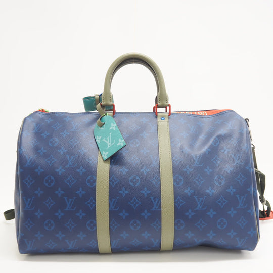 LOUIS VUITTON Boston Duffel bag M43855 leather blue monogram pacific Keepall  bandouliere45 unisex(Unisex) Used Authentic