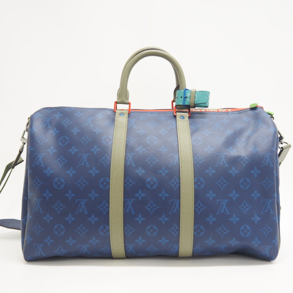 LOUIS VUITTON Boston Duffel bag M43855 leather blue monogram pacific Keepall  bandouliere45 unisex(Unisex) Used Authentic