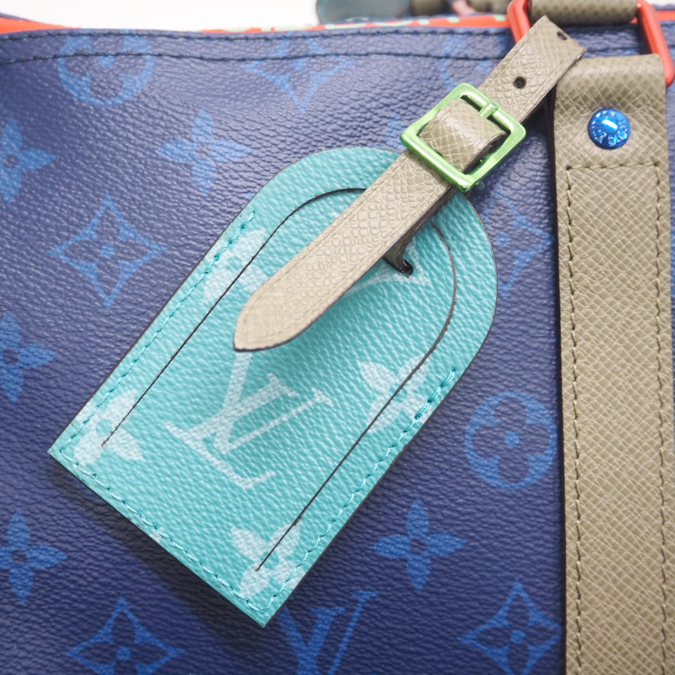 LOUIS VUITTON Boston Duffel bag M43855 leather blue monogram pacific Keepall  bandouliere45 unisex(Unisex) Used Authentic