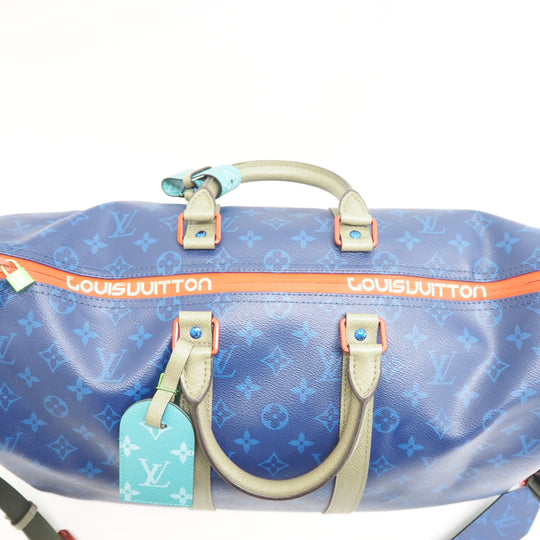 LOUIS VUITTON Boston Duffel bag M43855 leather blue monogram pacific Keepall  bandouliere45 unisex(Unisex) Used Authentic