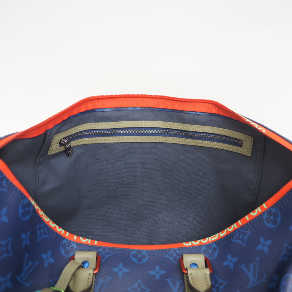 LOUIS VUITTON Boston Duffel bag M43855 leather blue monogram pacific Keepall  bandouliere45 unisex(Unisex) Used Authentic