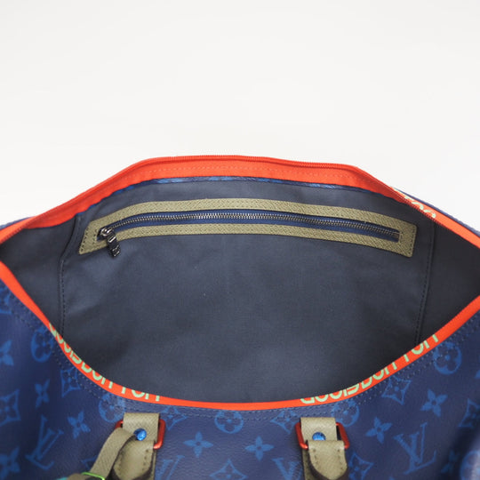 LOUIS VUITTON Boston Duffel bag M43855 leather blue monogram pacific Keepall  bandouliere45 unisex(Unisex) Used Authentic