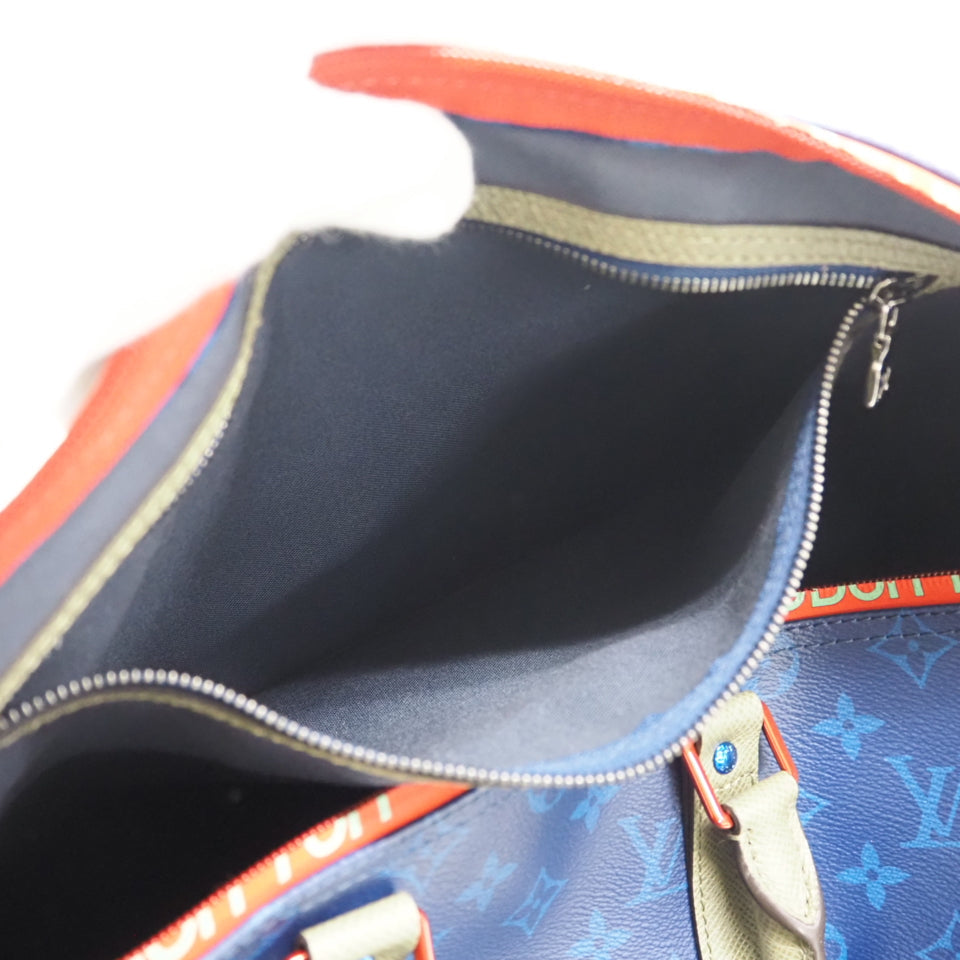 LOUIS VUITTON Boston Duffel bag M43855 leather blue monogram pacific Keepall  bandouliere45 unisex(Unisex) Used Authentic
