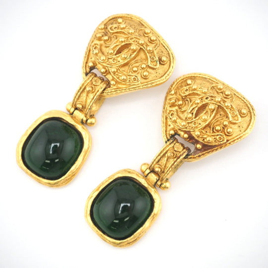 CHANEL Earring Gold Plated green COCO Mark