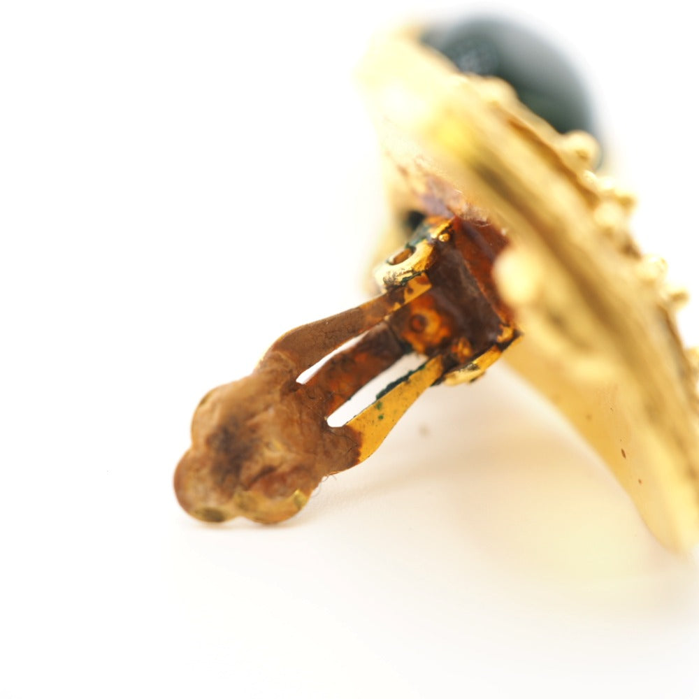 CHANEL Earring Gold Plated green COCO Mark