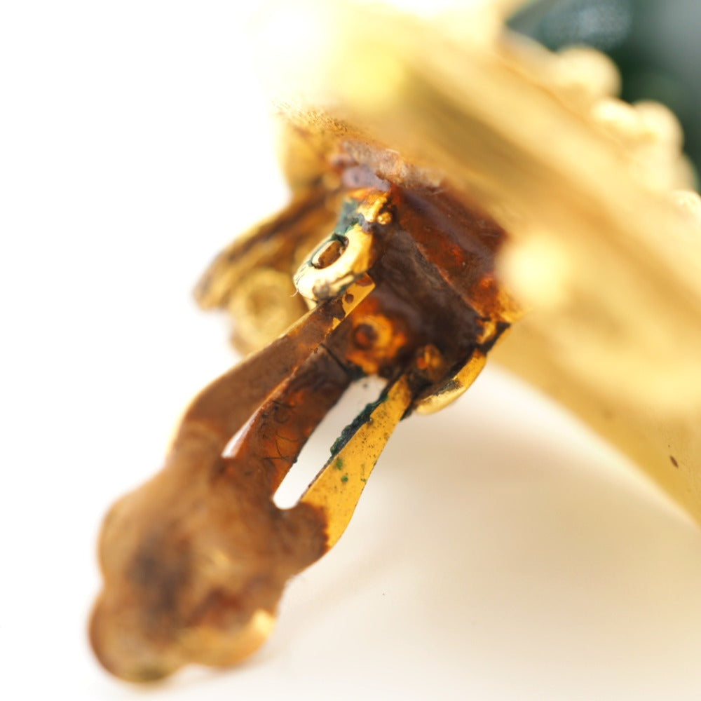 CHANEL Earring Gold Plated green COCO Mark