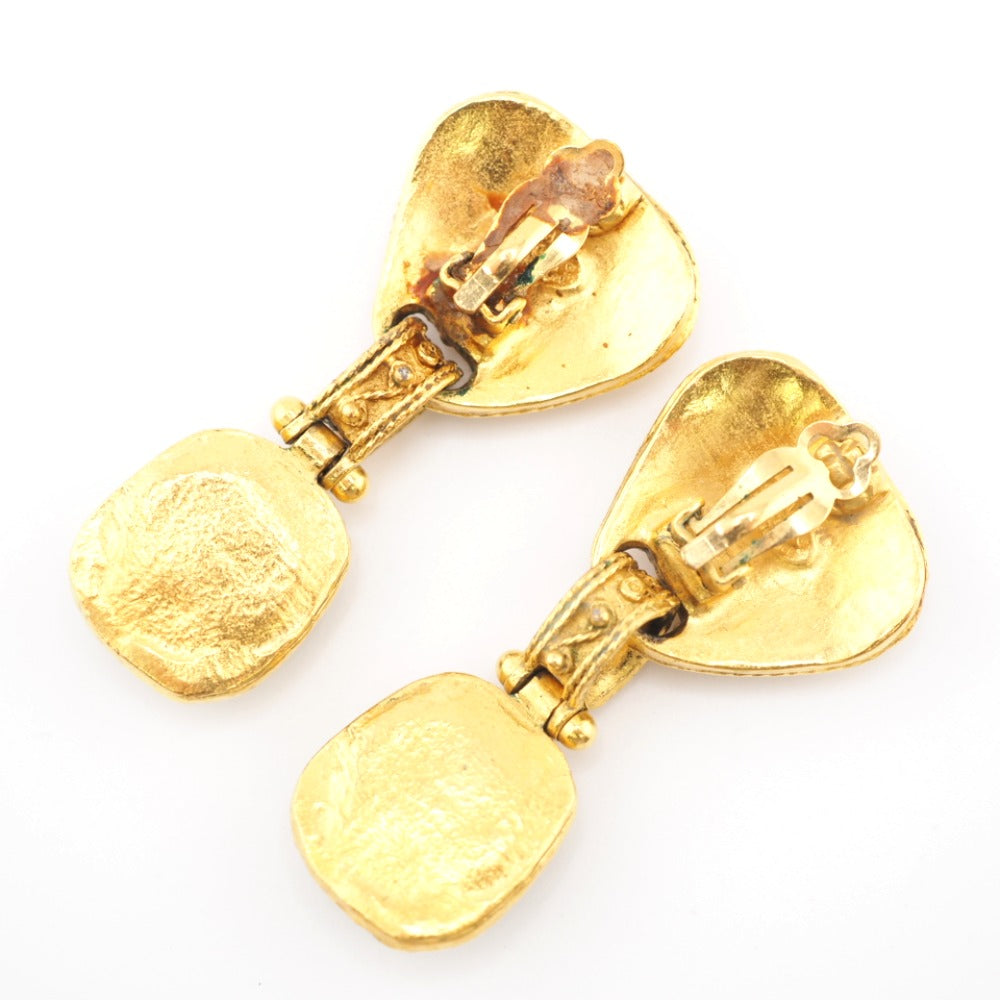 CHANEL Earring Gold Plated green COCO Mark