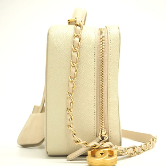 CHANEL Shoulder Bag Matt caviar skin beige CC filigree vanity COCO Mark Women Used Authentic