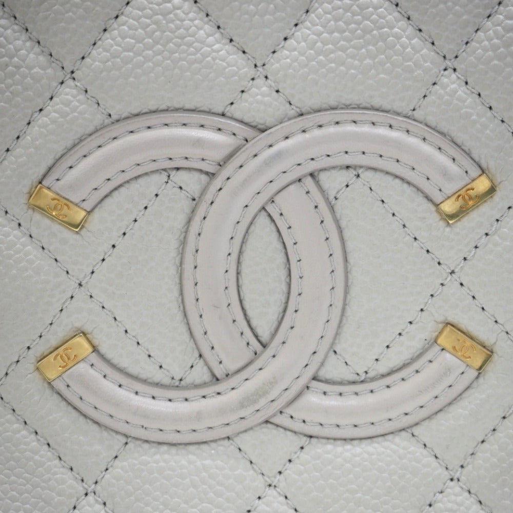 CHANEL Shoulder Bag Matt caviar skin beige CC filigree vanity COCO Mark Women Used Authentic