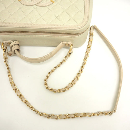 CHANEL Shoulder Bag Matt caviar skin beige CC filigree vanity COCO Mark Women Used Authentic