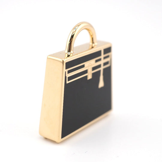 HERMES Necklace 071667FD gold black Pendant top Kelly Curiosity Women Used Authentic