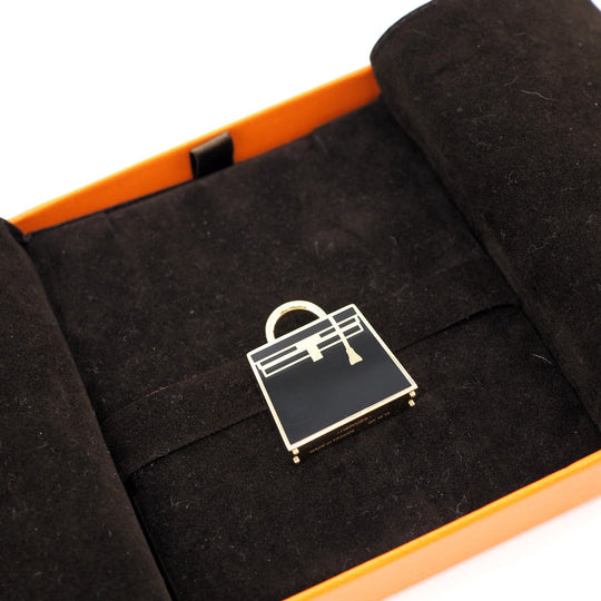 HERMES Necklace 071667FD gold black Pendant top Kelly Curiosity Women Used Authentic