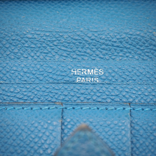 HERMES Long Wallet Purse Epsom blue Bane Souffle Women Used Authentic