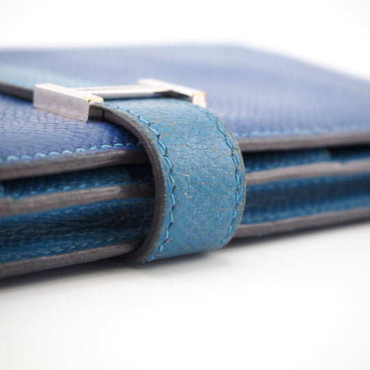 HERMES Long Wallet Purse Epsom blue Bane Souffle Women Used Authentic