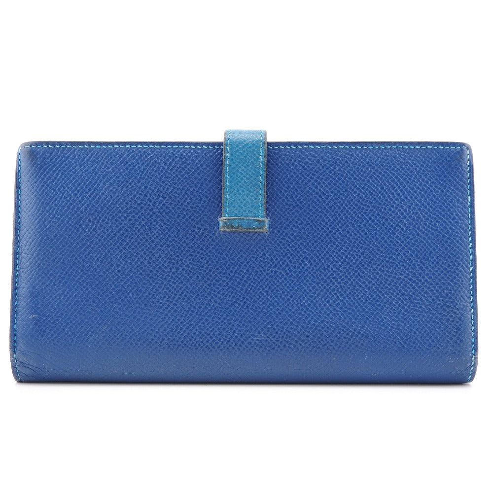 HERMES Long Wallet Purse Epsom blue Bane Souffle Women Used Authentic