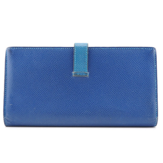 HERMES Long Wallet Purse Epsom blue Bane Souffle Women Used Authentic