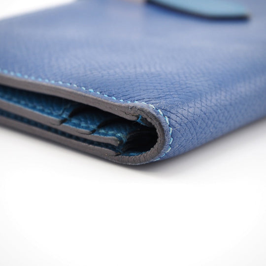 HERMES Long Wallet Purse Epsom blue Bane Souffle Women Used Authentic