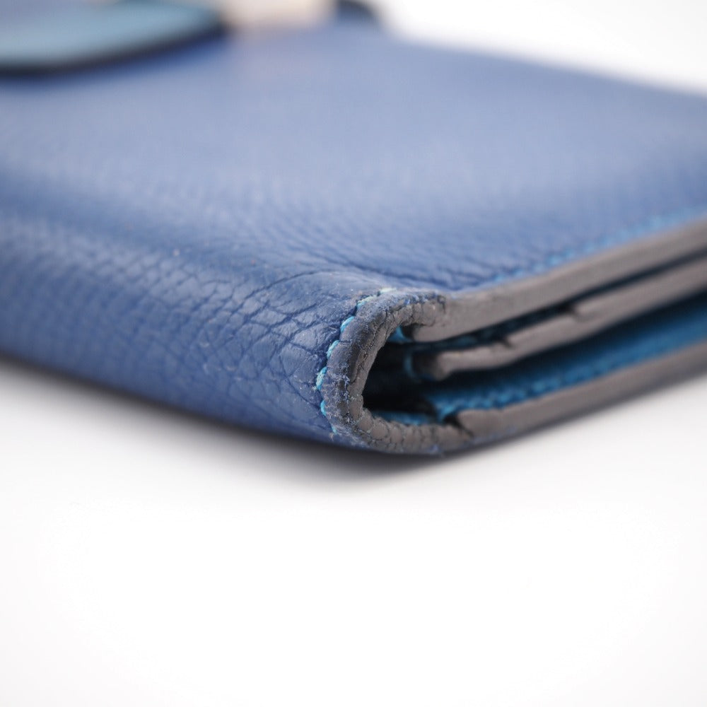 HERMES Long Wallet Purse Epsom blue Bane Souffle Women Used Authentic