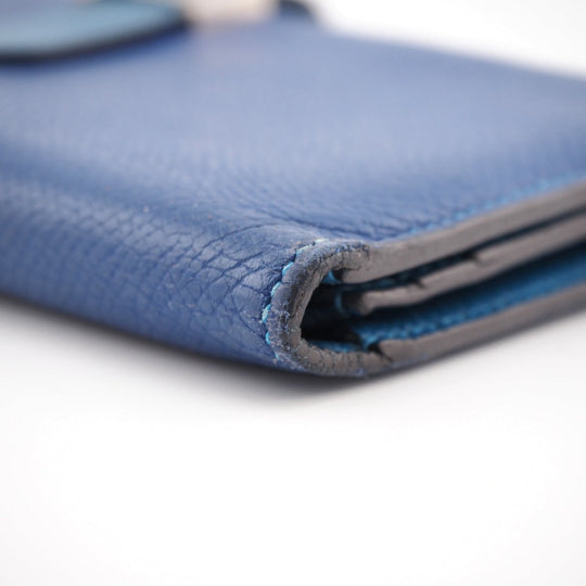 HERMES Long Wallet Purse Epsom blue Bane Souffle Women Used Authentic