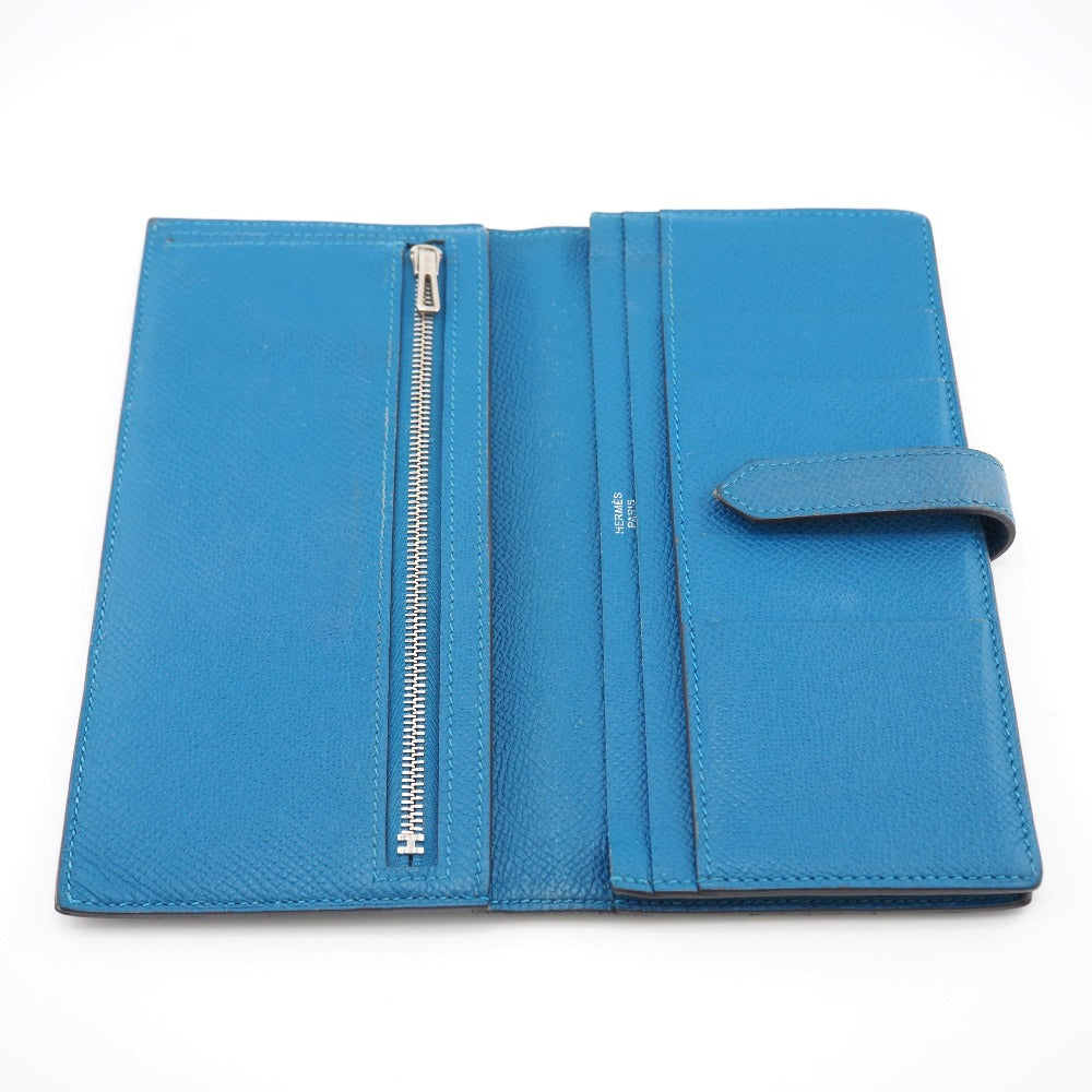 HERMES Long Wallet Purse Epsom blue Bane Souffle Women Used Authentic